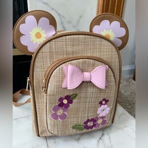 Disney Bioworld Floral Raffia Minnie Mouse Mini Backpack with Bow